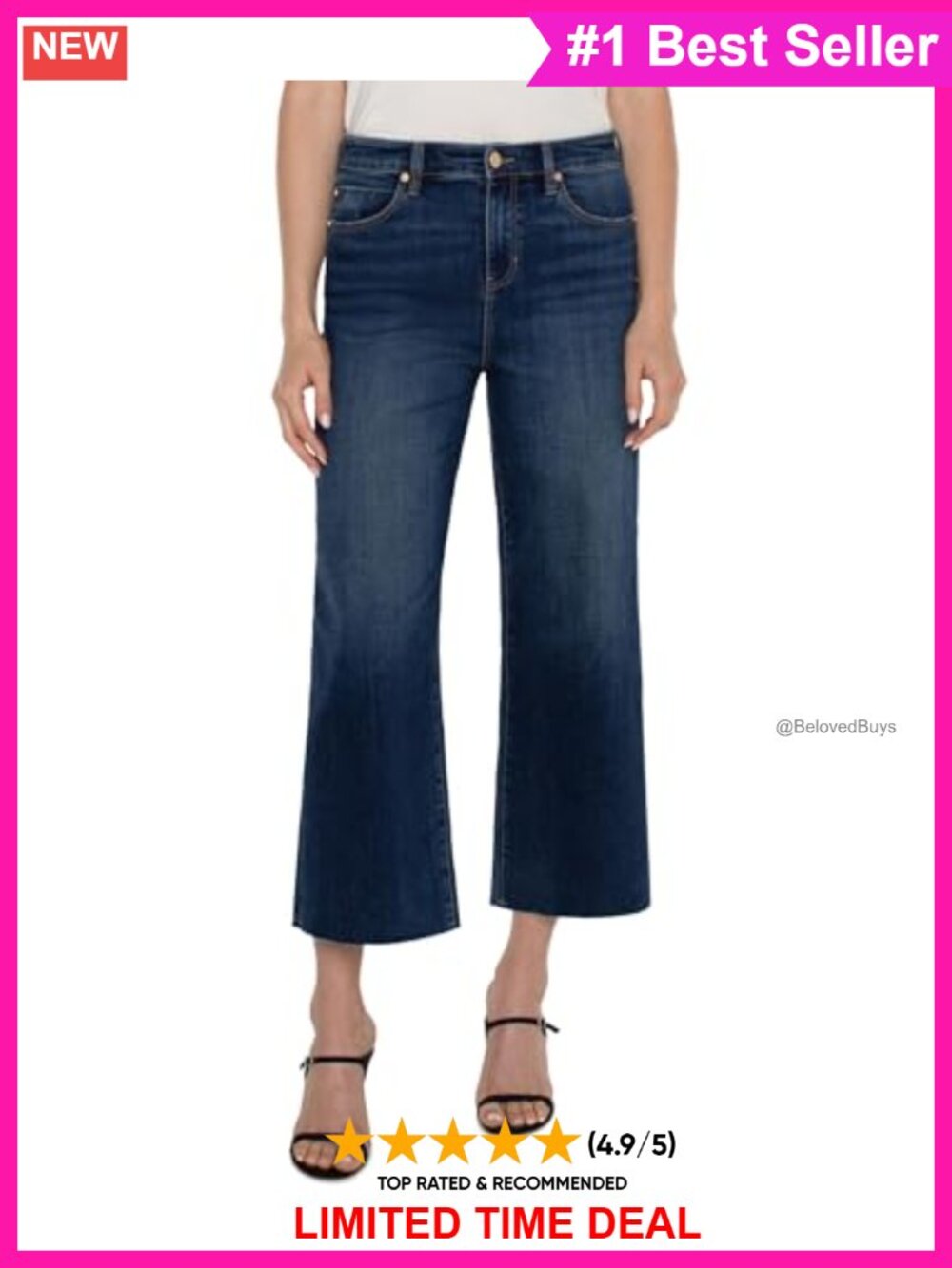Womens Stride Crop Wide Cut Hem Hi-Rise Crosshatch Denim Jeans